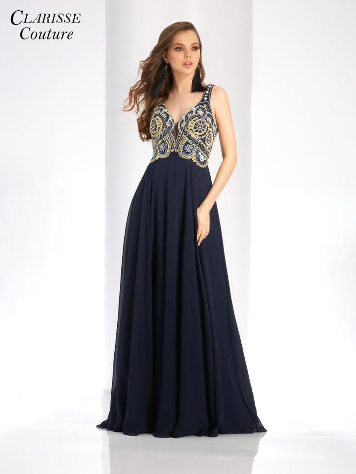 Clarisse - 4924 Deep V-neck Beaded Chiffon Gown