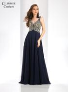 Clarisse - 4924 Deep V-neck Beaded Chiffon Gown
