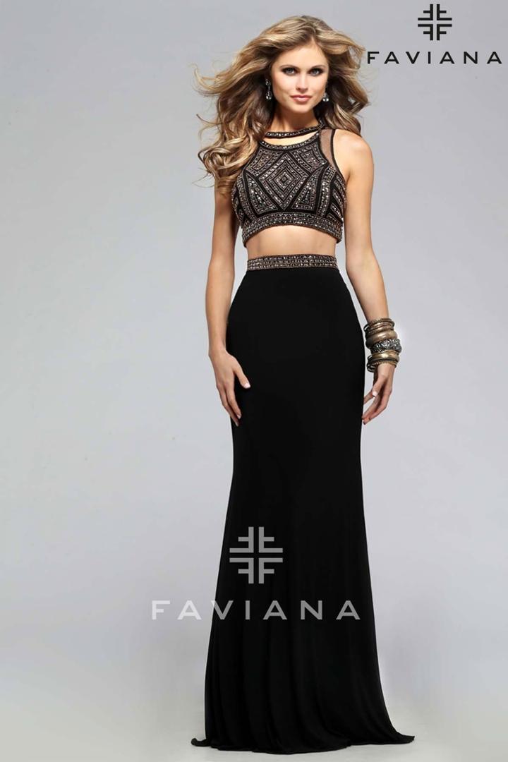 Faviana - S7706 Jersey Two-piece Evening Dress With Beaded Bust And Lace-up Back