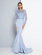 Terani Couture - 1813m6701x Long Sleeve Brocade Trumpet Gown