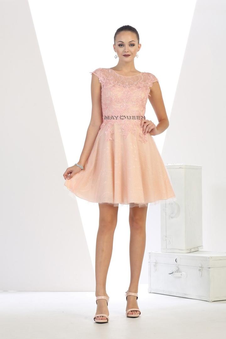 May Queen - Dazzling Lace Applique & Sequined Short Dress Mq1401