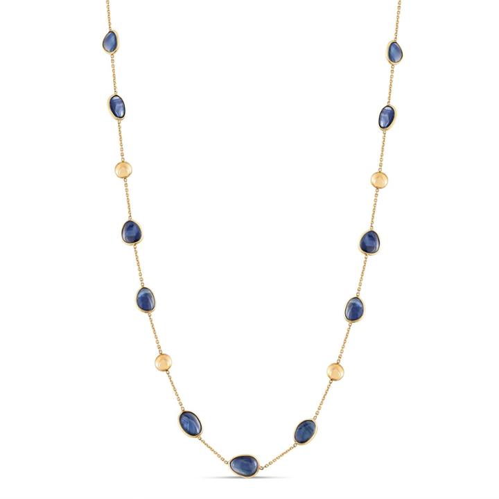 Tresor Collection - Blue Sapphire With Gold Lente Accent Necklace In 18k Yellow Gold