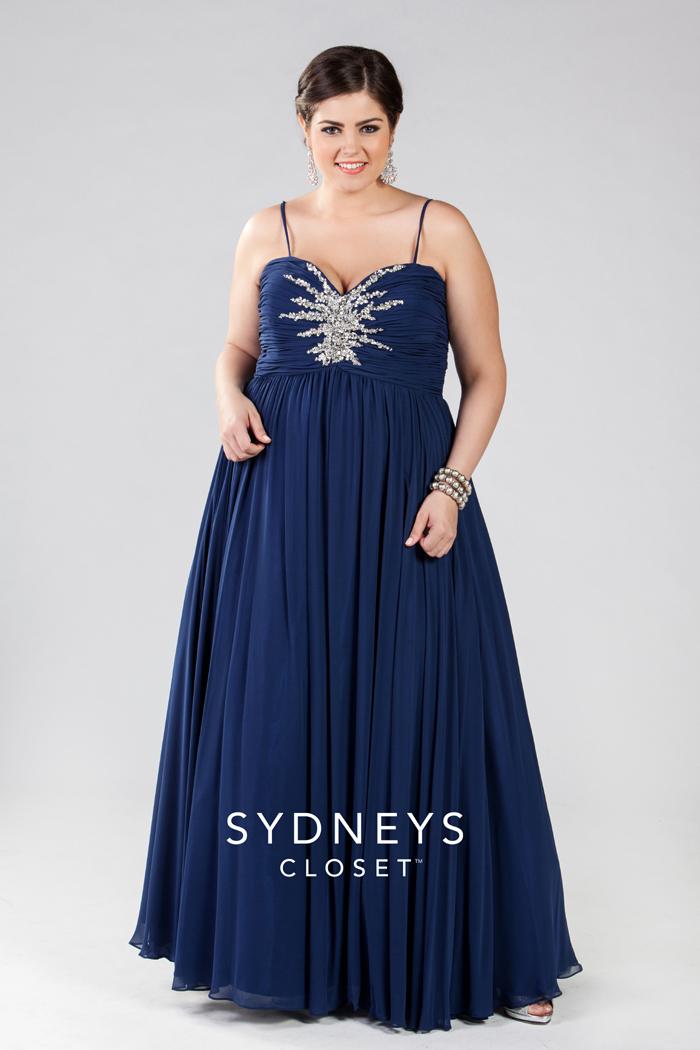 Sydney's Closet - Sc7071 Plus Size Dress In Navy