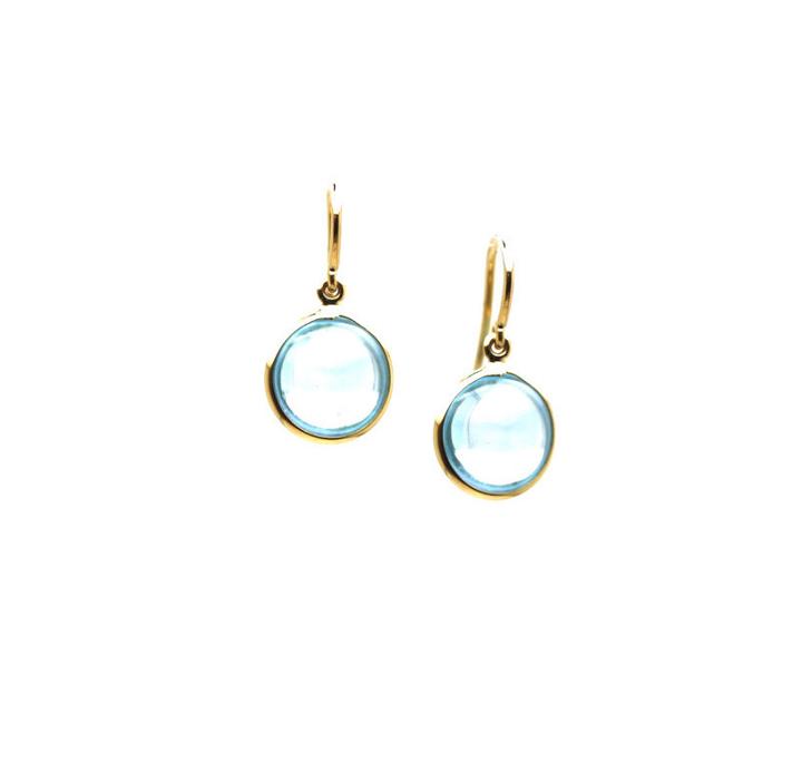 Tresor Collection - Blue Topaz Simple Round Dangle Earring In 18k Yellow Gold