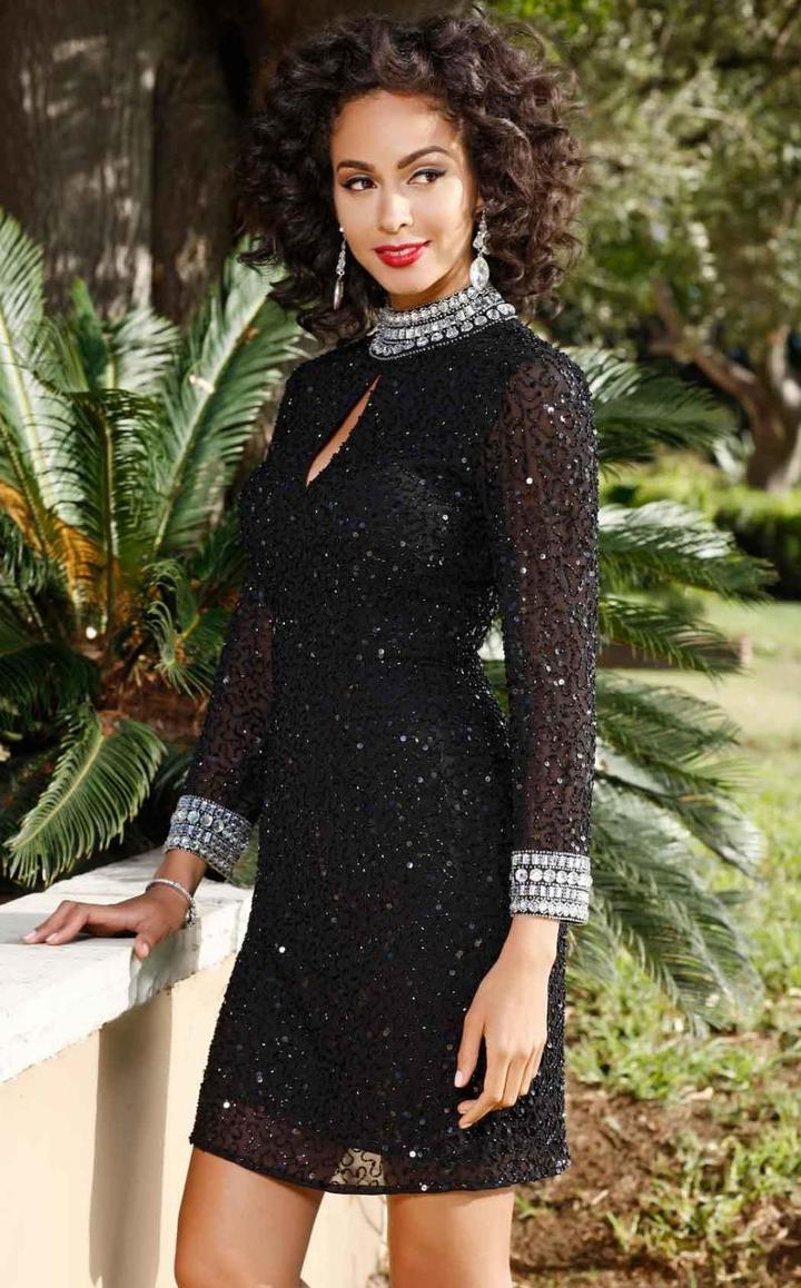 Shail K - Bejeweled High Collared Neck Column Dress 1039