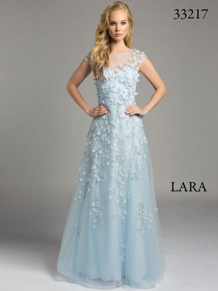 Lara Dresses - Sheer Appliqued Illusion A-line Evening With Rhinestone And Pearl Embellisments Dress 33217