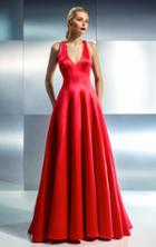 Beside Couture - Ch1646 Deep Halter Satin Evening Gown
