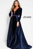 Jovani - 51510 Velvet Deep V-neck A-line Dress With Overskirt