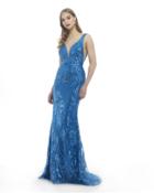 Morrell Maxie - 15859 Deep V-neck Embellished Sheath Gown