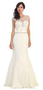 Stunning Embroidered Cap Sleeved Illusion Neck Mermaid Dress