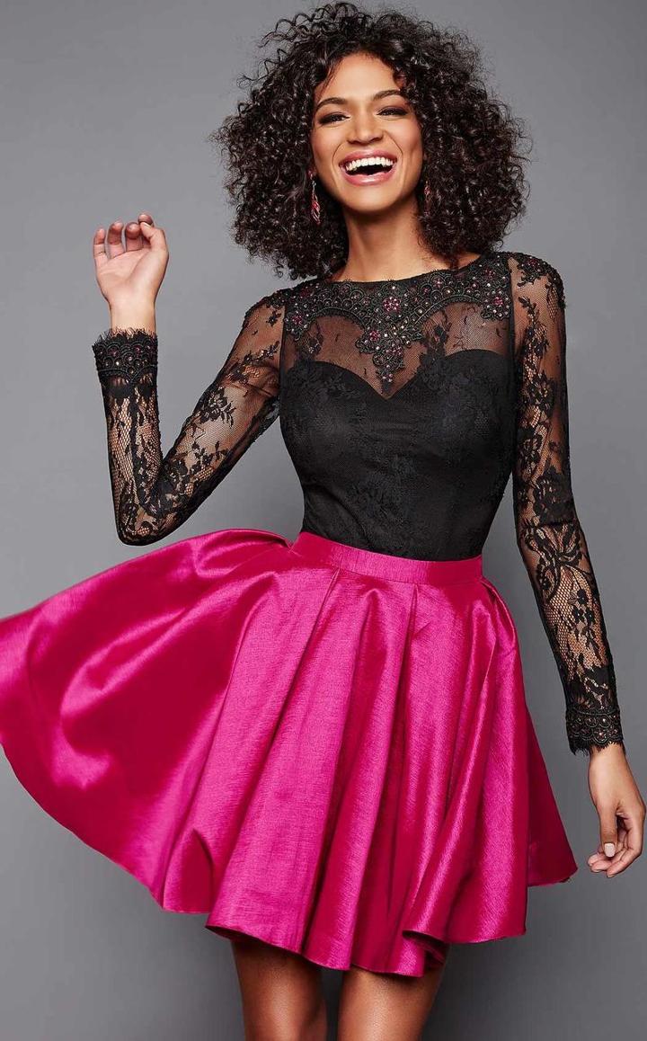 Clarisse - 3304 Bedazzled Illusion Bateau A-line Dress