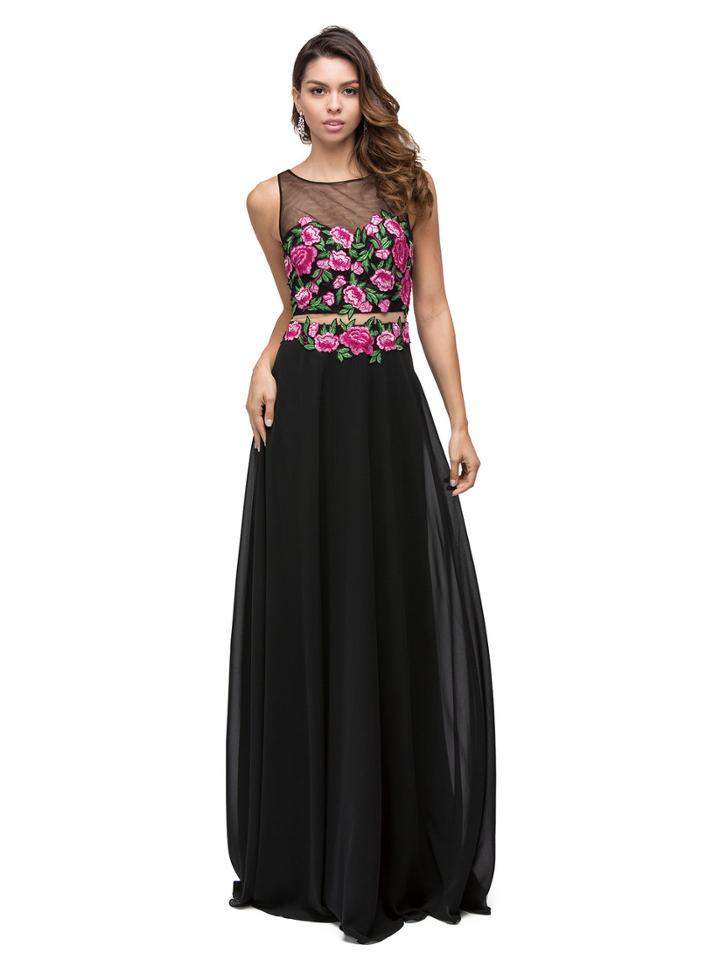 Dancing Queen - Simulated Two-piece Embroidered Applique Long Dress 9800