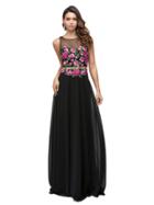 Dancing Queen - Simulated Two-piece Embroidered Applique Long Dress 9800