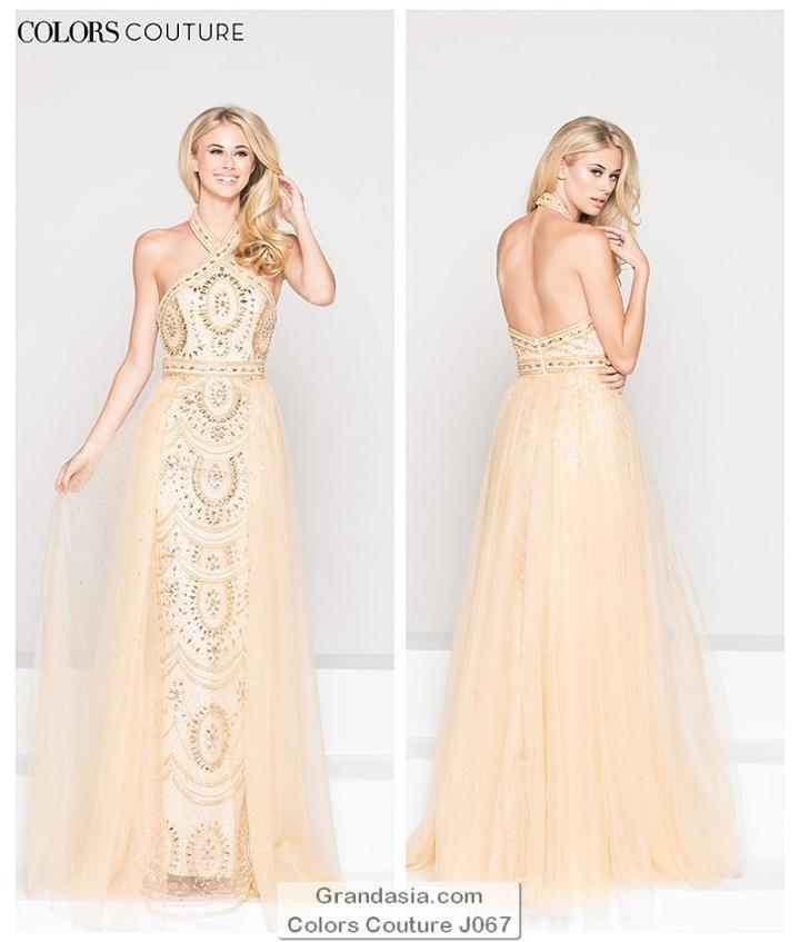 Colors Couture - J067 Halter Neck Beaded Sheath Gown