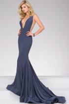Jovani - V Neckline Long Jersey Prom Dress 46756