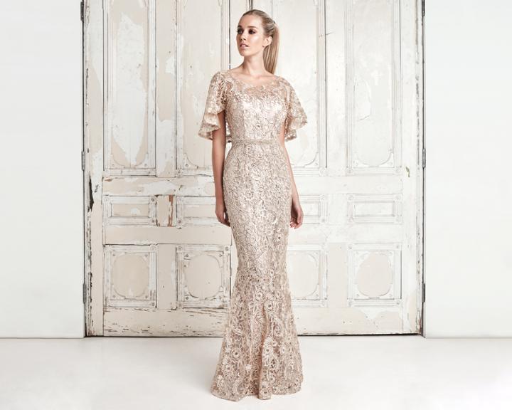 Daymor Couture - 780 Scoop Neck Embellished Sheath Gown