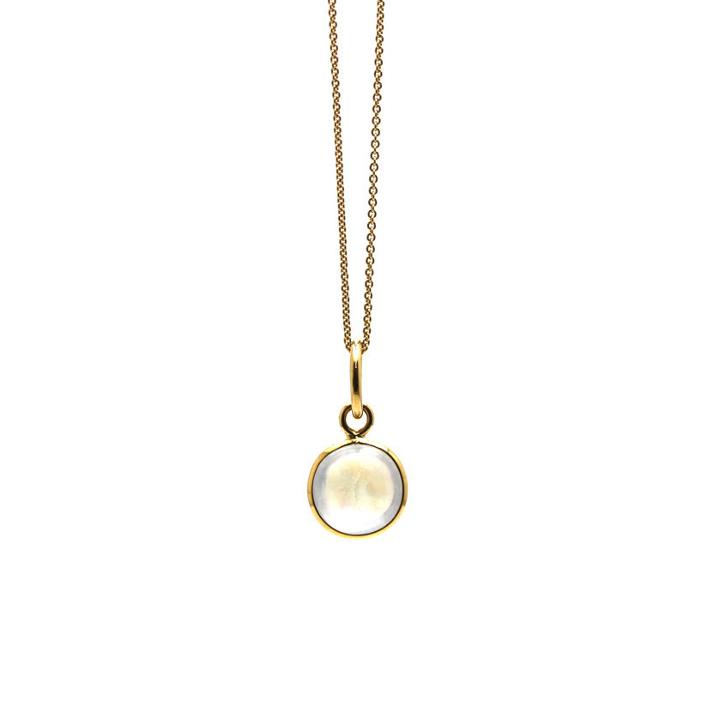 Tresor Collection - Rainbow Moonstone Simple Round Pendant In 18k Yellow Gold