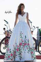 Angela And Alison - Dainty Floral Print Satin Long Evening Gown 771055