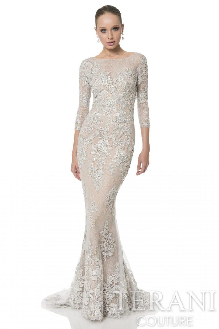 Terani Evening - Figure-flattering Laced Illusion Bateau Neck Trumpet Gown 1613e0355a