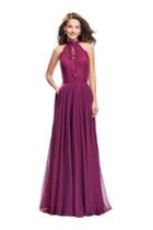 La Femme - 25347 Plunging Lace-up Cutout Bodice Chiffon A-line Gown