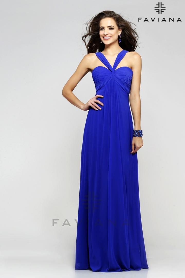 Faviana - Ruched Mesh Empire Evening Dress 7672
