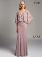 Lara Dresses - Marvelous Lace Gown With Embroidered And Fringed Capelet 33246