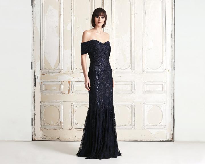 Daymor Couture - 762 Sequined Lace Off-shoulder Sheath Dress