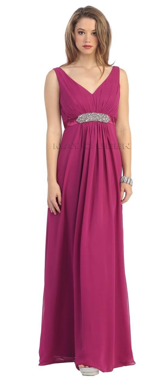 Ornamented V-neck Chiffon A-line Long Dress