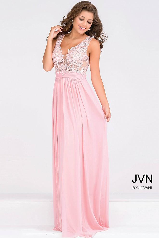 Jovani - Empire Waist Plunging Neckline Mesh Dress Jvn47791