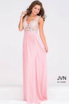 Jovani - Empire Waist Plunging Neckline Mesh Dress Jvn47791