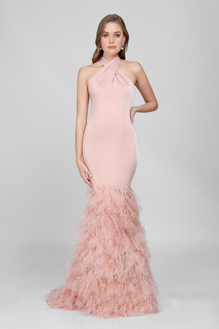 Terani Couture - Crisscrossed Feather Fringed Mermaid Gown 1721e4185