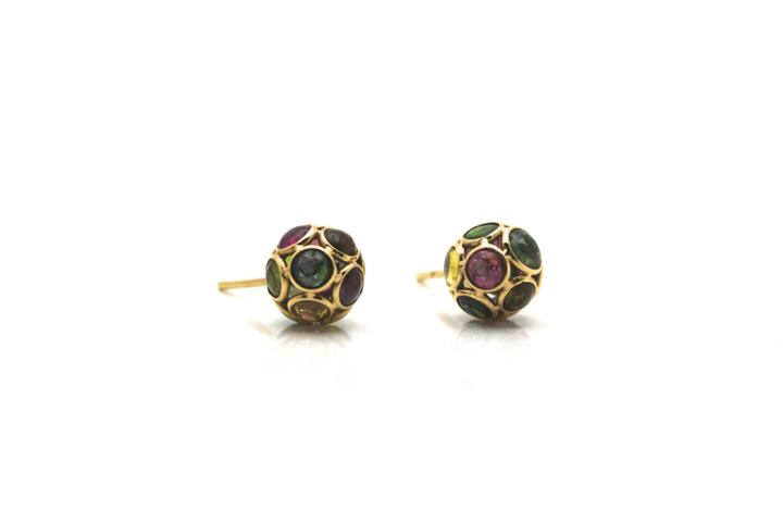 Tresor Collection - Multicolor Tourmaline Origami Sphere Ball Earrings In 18k Yellow Gold