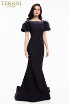 Terani Couture - 1822m7650 Beaded Fitted Feathered Evening Gown