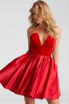 Jovani - 52108 Strapless V Neck Pleated Cocktail Dress