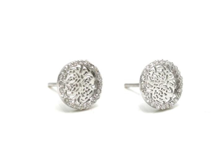 Tresor Collection - Signature Logo Earrings With Diamond Frame In 18k White Gold