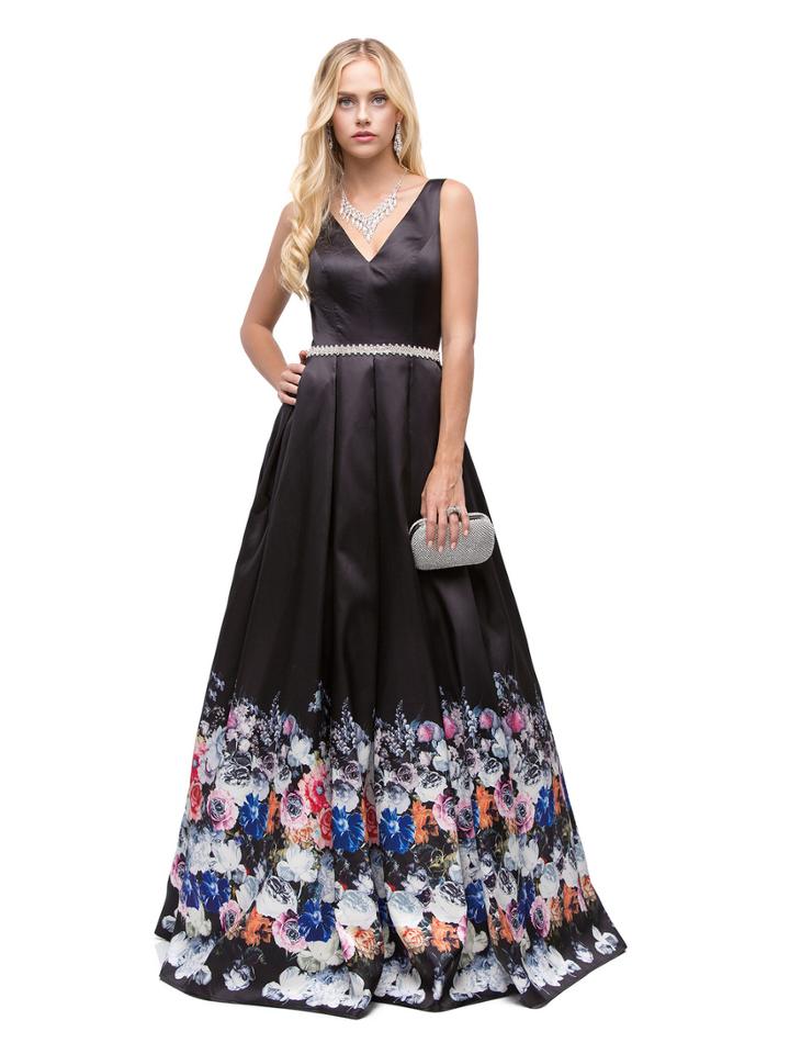 V-neck With Floral Border Print A-line Dress