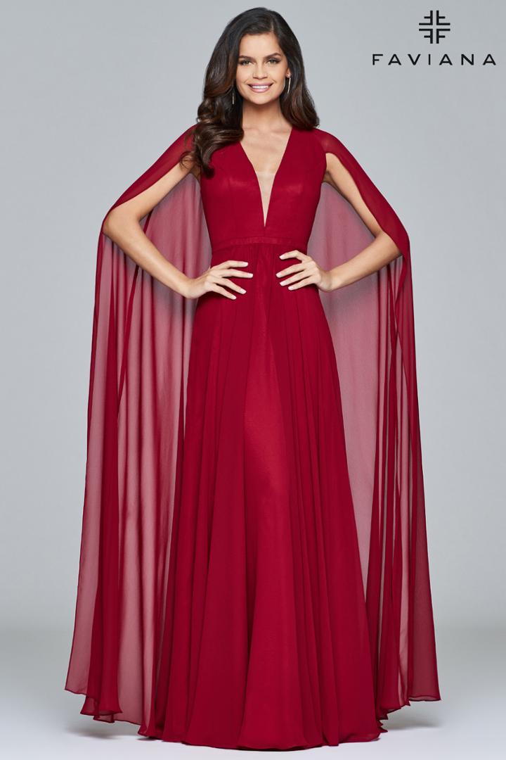 Faviana - Chiffon Caped Gown S8087