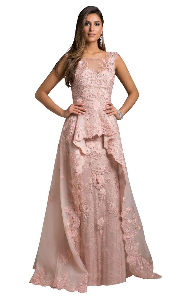 Lara Dresses - 29948 Lace Illusion Scoop Peplum A-line Dress