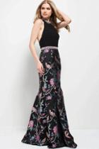 Jovani - 53081 Pearl Embellished Halter Floral Evening Dress
