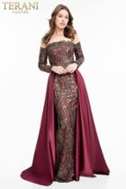 Terani Couture - 1821e7128 Sequin Ornate Embroidered Off Shoulder Gown