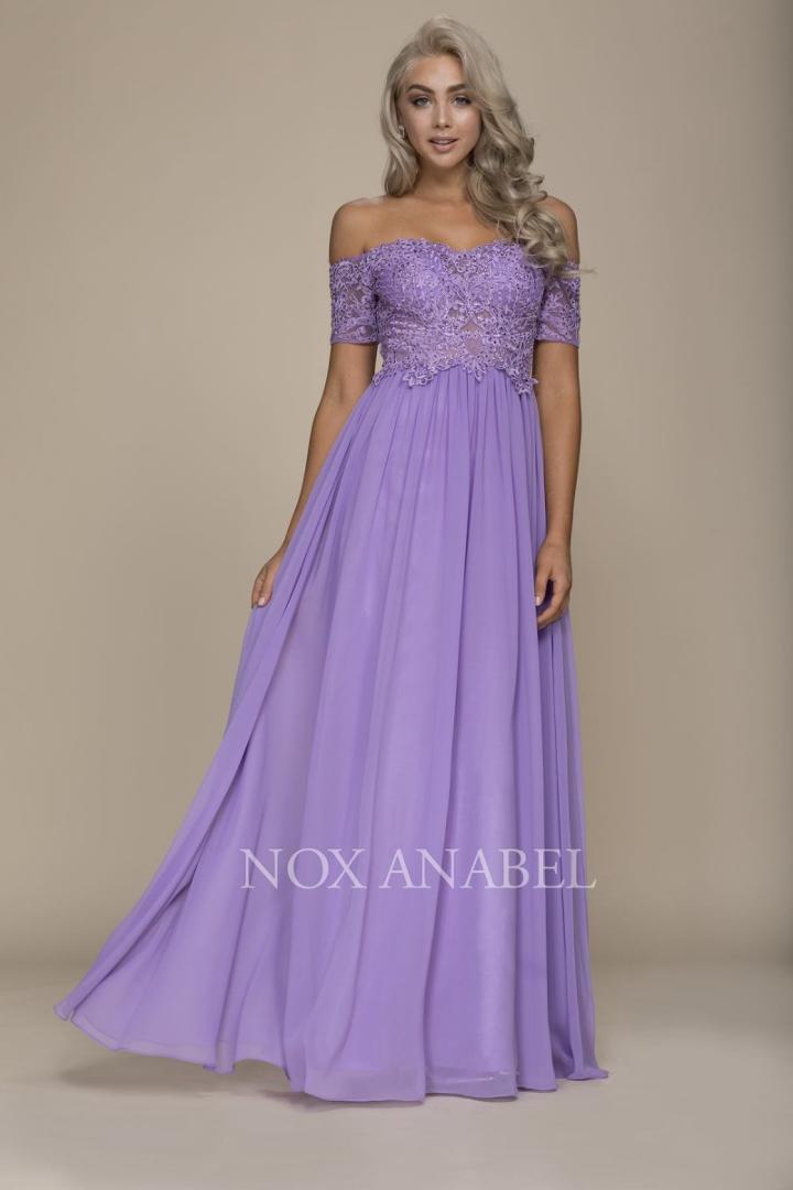 Nox Anabel - A061 Beaded Lace Chiffon A-line Dress