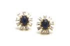Tresor Collection - Blue Sapphire & White Sapphire Stud Earrings In 18k Yellow Gold