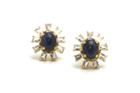 Tresor Collection - Blue Sapphire & White Sapphire Stud Earrings In 18k Yellow Gold