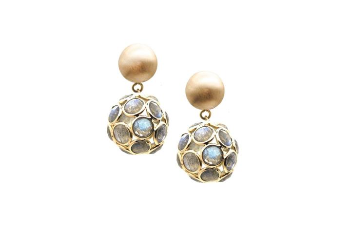 Tresor Collection - Labradorite Dangling Ball Earring In 18k Yellow Gold