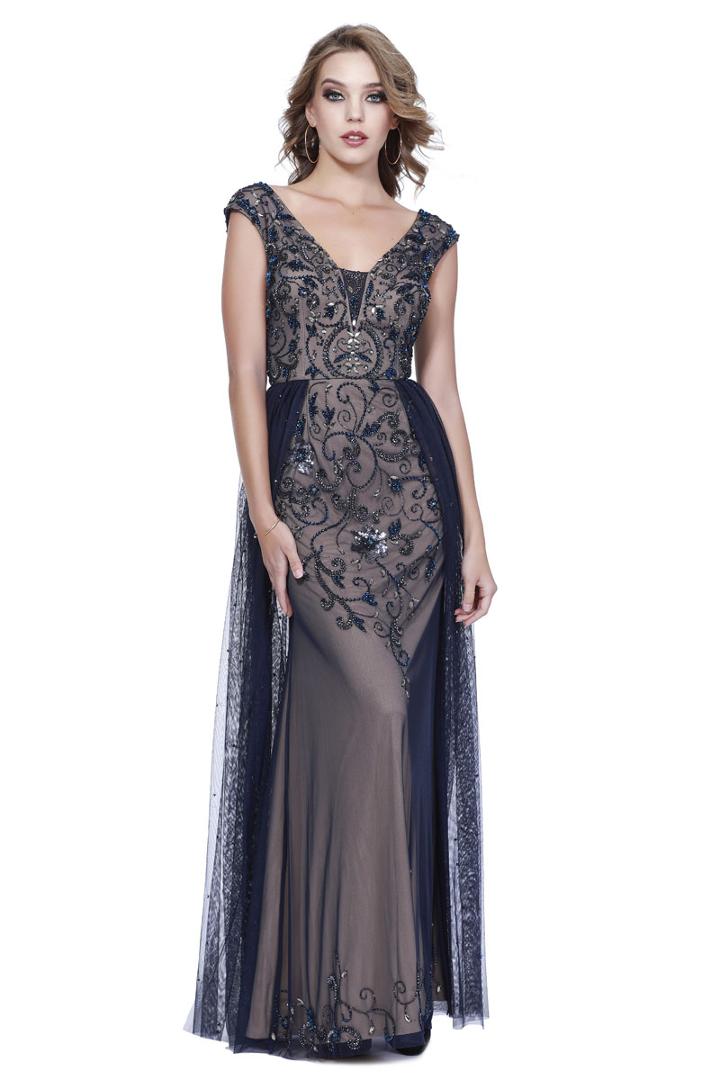 Shail K - 12186 Embellished V-neck Tulle Sheath Dress