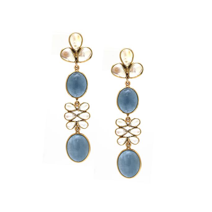 Tresor Collection - Rainbow Moonstone & Aquamarine Earrings In 18k Yg
