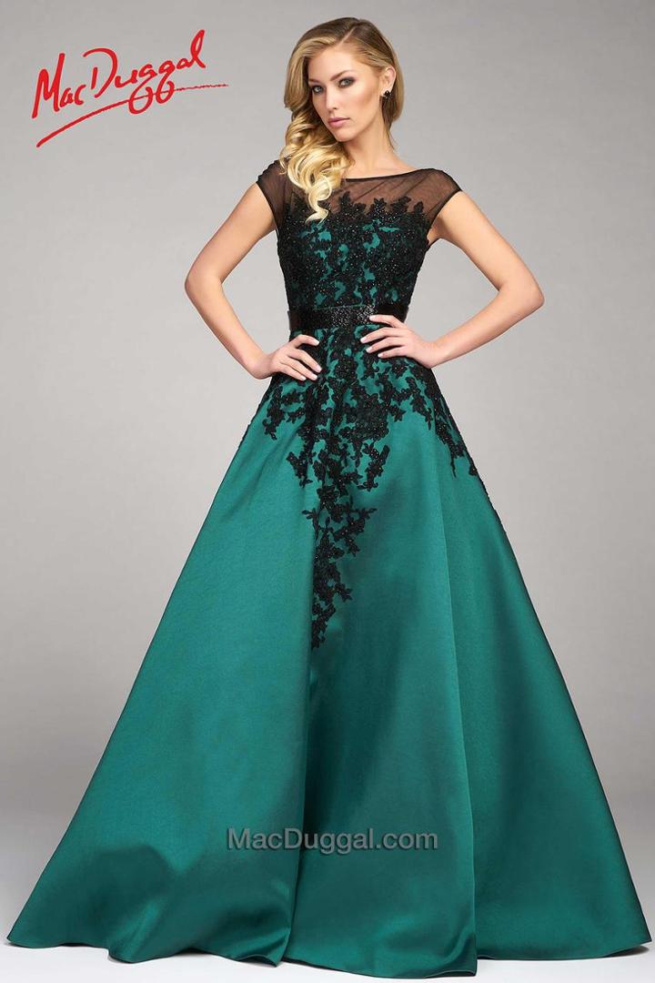 Mac Duggal Evening Gowns - 48511 Cap Gown In Emerald Black