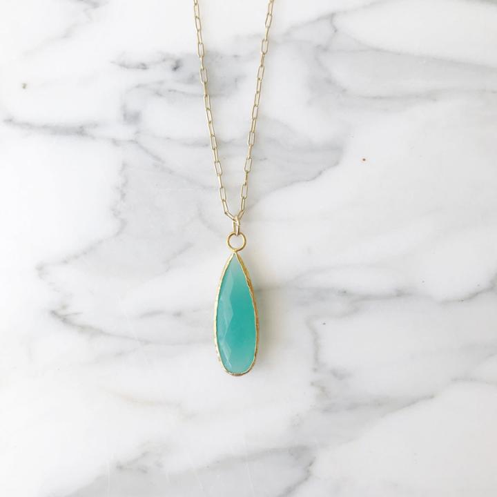 Margaret Elizabeth - Aqua Chalcedony Elongated Teardrop Pendant