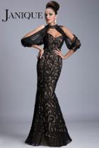 Janique - Embroidered Sweetheart Gown With Faux Sheer Open Sleeves 417