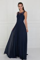 Elizabeth K - Gl1569 Embroidered Illusion Scoop Chiffon A-line Dress